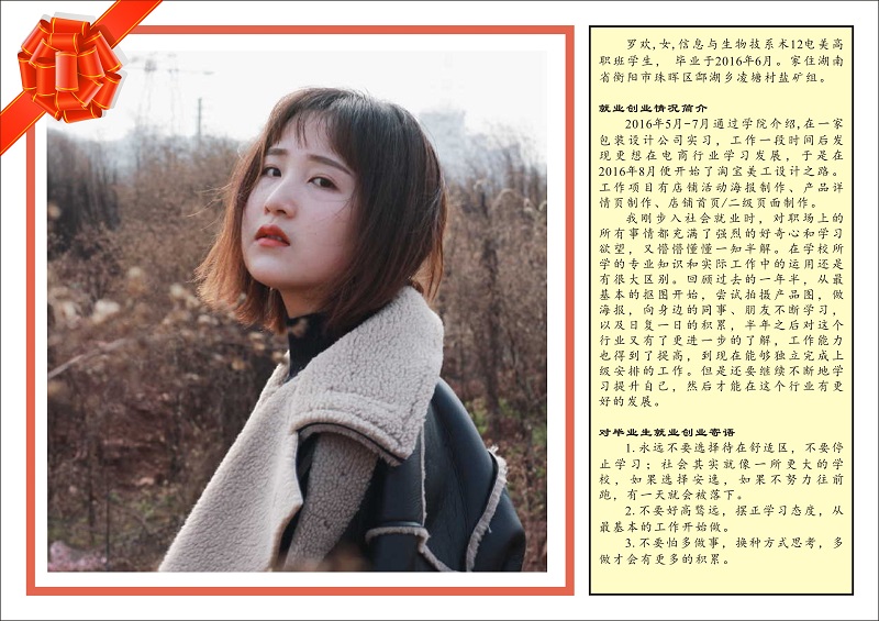 優秀畢業生信息與生物技術系12電美高職班–羅歡