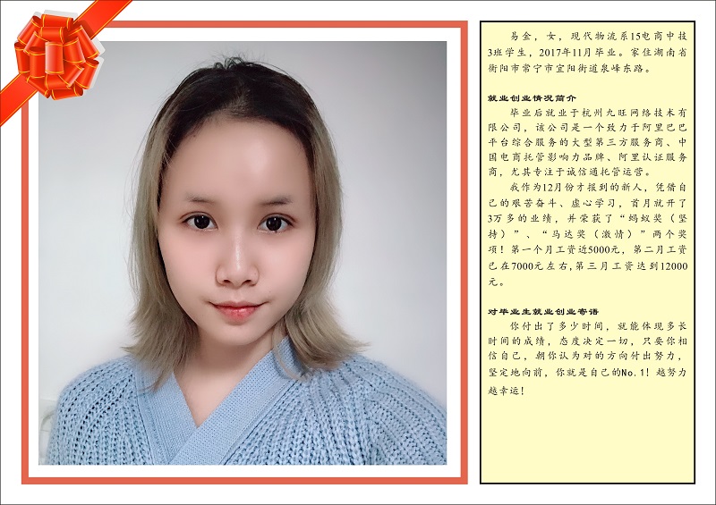 優秀畢業生現代物流系15電商中技3班-易金